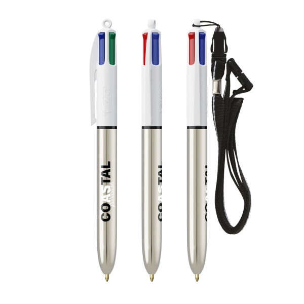 BIC® 4 Colours Shine balpen + Lanyard