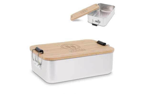 Lunch box aluminium met bamboe deksel