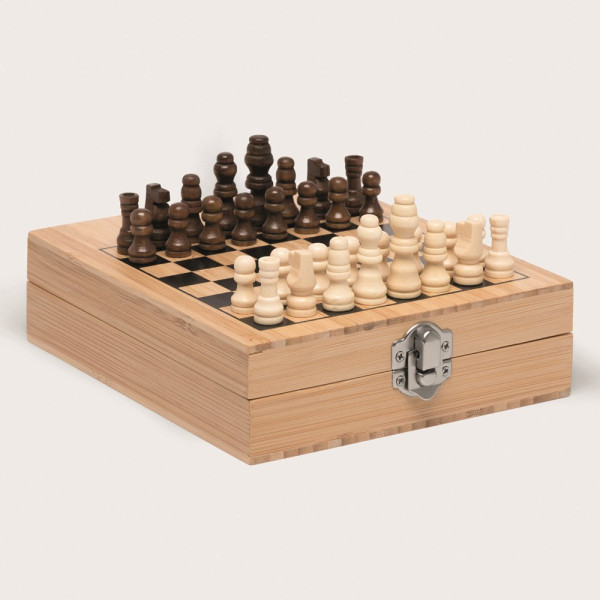 Wijnset BAMBOO CHESS met schaakspel